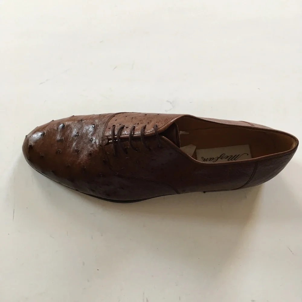 Mezlan mens shoes genuine full ostrich leather 10.5m brown lace up made in Spain